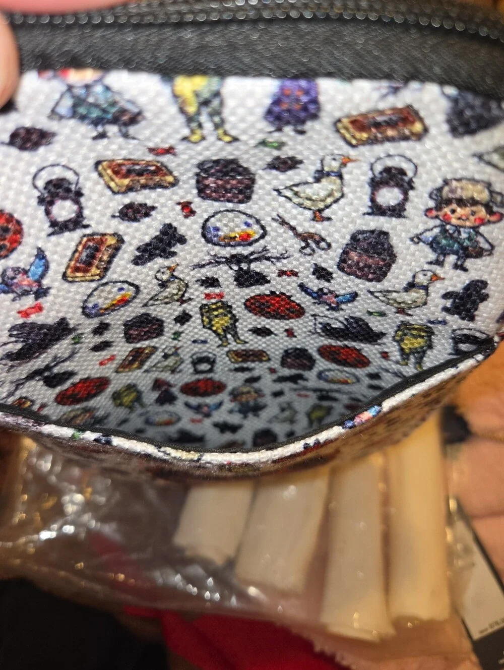 Whimsical Cartoon Character Crossbody Pouch - White with Multicolor Print